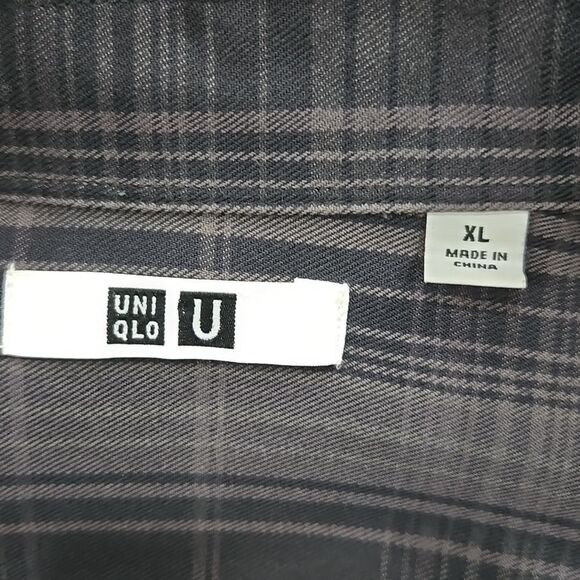 Uniqlo U Heavy Flannel Button Down Shirt Mens XL Oversized Checked Plaid - Picture 5 of 10